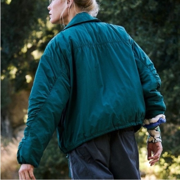 Free People Movement Off The Bleachers Coaches Women's Jacket Emerald Green Sm - Picture 4 of 14